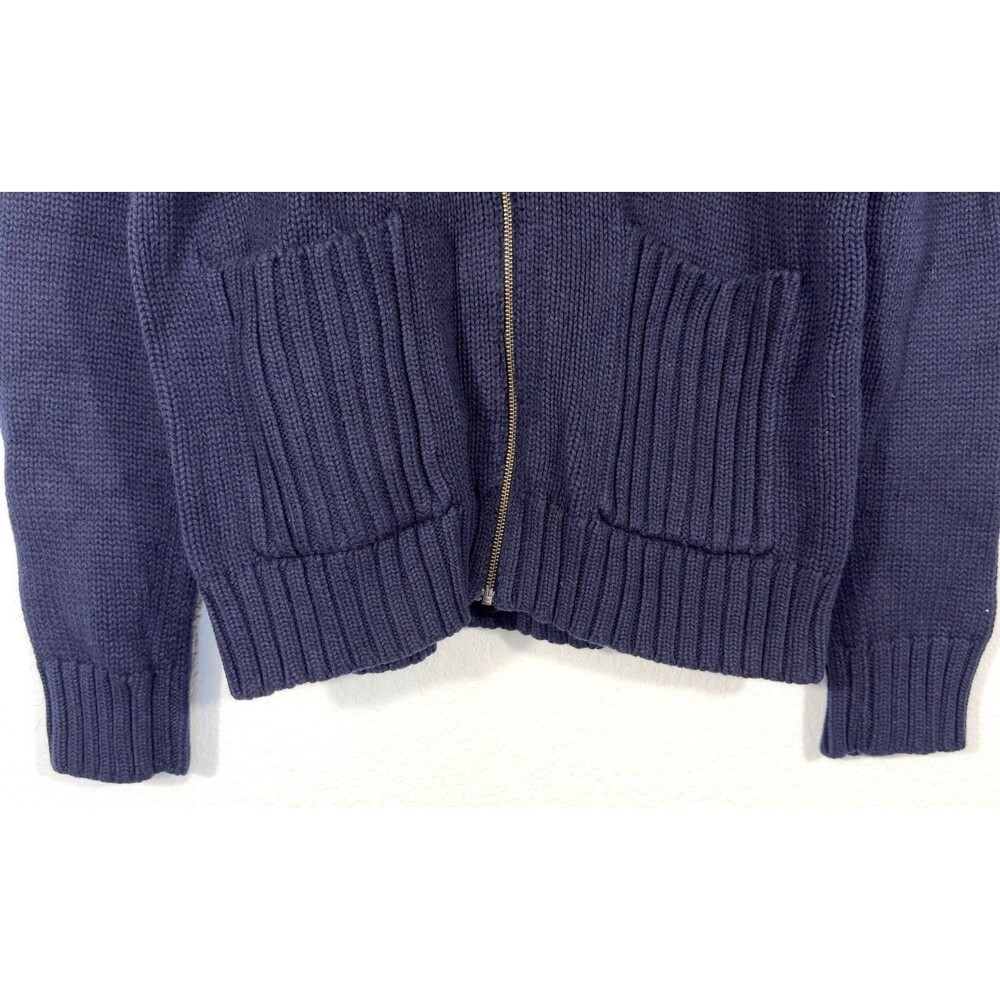 Saks Fifth Avenue Men XL Wool Cotton Full Zip Sweater Navy Geometric Fair Isle - Picture 6 of 8